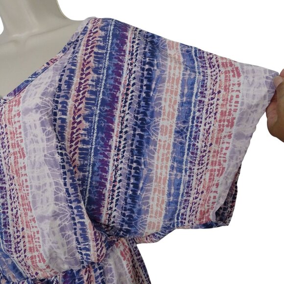 Bibi Stripe Multicolor Short Sleeve V-Neck Romper Women Size M Tie Waist Keyhole - Picture 3 of 11